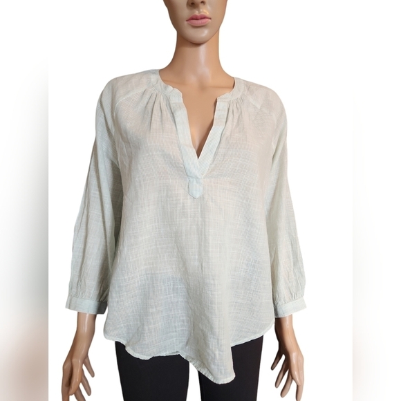 LOFT Sheer Celadon Green Popover Blouse - Picture 1 of 7